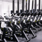 Row of workout machinery.